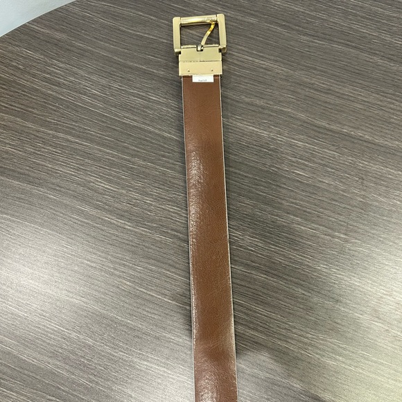 Michael Kors White and Brown Monogram Leather Gold Buckle Belt - Picture 5 of 8